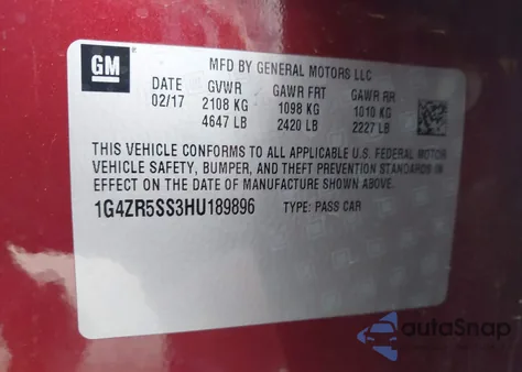 2017 Buick Lacrosse Premium из США, поврежденный, VIN 1G4ZR5SS3HU189896